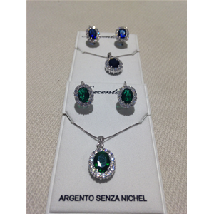 COMPLETO I ARGENTO 925 NOVECENTO25 SWAROVSKI C137+123+617/4    BLU- VERDE- ROSSO-AZZURRO